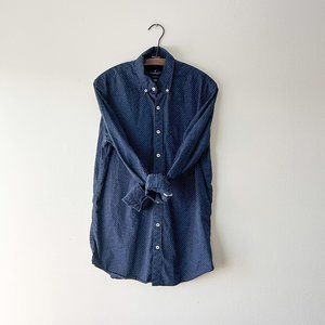 MT American Eagle Classic Fit Seriously Soft Dots Blue White Button Down Tall